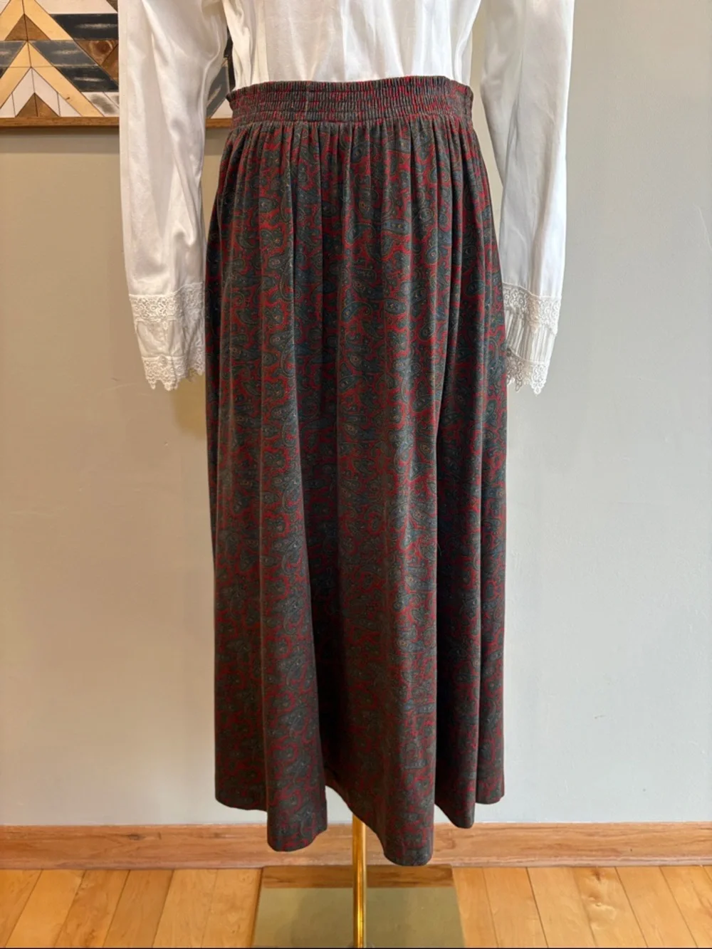 Vintage Ralph Lauren Blue Label 90s Cotton Stretch Paisley Midi Skirt Medium - Picture 7 of 12